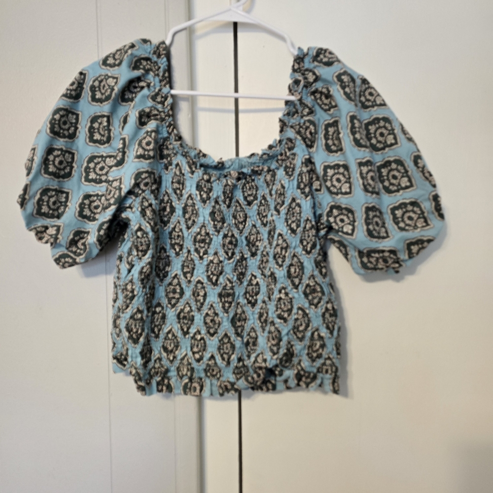 Blue and Black Patterned Women's Top